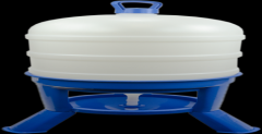 Pluimvee drinktoren 40 liter blauw met sifon op pootjes